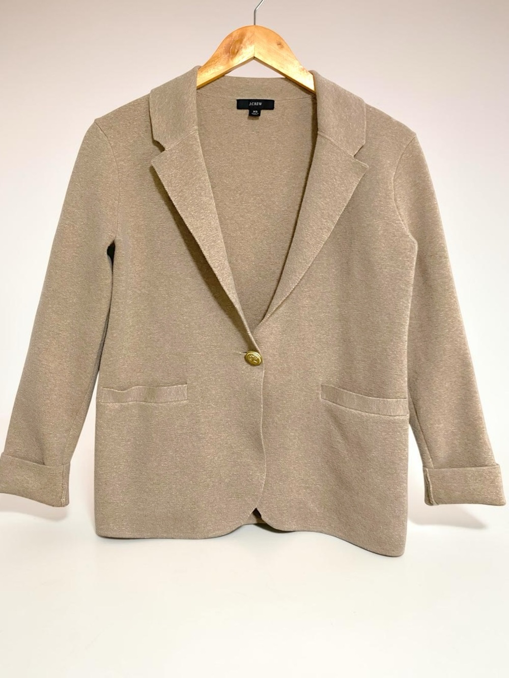J.Crew Camille Shrunken Sweater Blazer Heather Beige Tan Sz XS